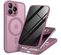 BERFY Coque pour iPhone 14 Pro Max, compatible avec MagSafe, protecteur d'écran de confidentialité intégré, protection de l'appareil photo, coque de téléphone intégrale antichoc 6,7", translucide
