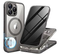 BERFY Coque pour iPhone 16 Pro, compatible avec MagSafe, protecteur d'écran de confidentialité intégré et protection d'appareil photo, coque de téléphone intégrale anti-espion de 6,3", gris clair