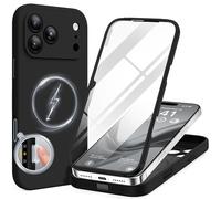 BERFY Coque pour iPhone 17 Pro Max, compatible avec MagSafe, protecteur d'écran en verre intégré, protection d'appareil photo, coque de téléphone intégrale antichoc de 17,5 cm, silicone noir