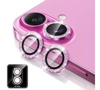 BERFY Protection d'objectif d'appareil photo à paillettes pour iPhone 16/16 Plus, protection d'appareil photo en verre trempé 9H, anneau en métal bling-bling anti-rayures, protecteur d'objectif pour