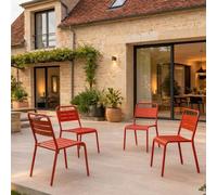 CONCEPT USINE | Lot de 4 Chaises de Jardin Empilables BERGAME Terracotta | Acier + Époxy | Résistance Soleil & Intempéries | Siège Extérieur Design & Confort | Mobilier Jardin Premium
