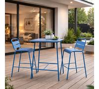Concept Usine Ensemble table de bar et 2 chaises hautes d'extérieur Bergame Acier Bleu