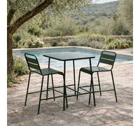 Ensemble Table De Bar Et 2 Chaises Hautes D'extérieur Vert Bergame Vert