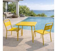 Bergame ensemble table de jardin carrée 50cm et 2 chaises jaune