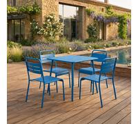 Bergame ensemble table de jardin carrée et 4 chaises bleu