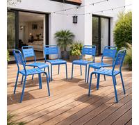 CONCEPT USINE | Lot de 6 Chaises de Jardin Empilables BERGAME Bleu | Acier + Époxy | Résistance Soleil & Intempéries | Siège Extérieur Design & Confort | Mobilier Jardin Premium Durable