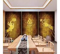Bergamote Lotus Wallpaper Thaïlande Thai Salon de Beauté Bouddha Hall Murale Style du Sud Est Asiatique Bouddhisme Décoratif Zen WallpaPapier Peint 3D Faux Cuir Vinyle Mural Chambre Salle-200cm×140cm
