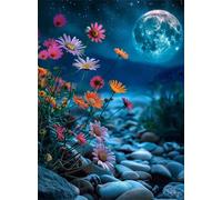 Berge Fleurs Lune Puzzle de 500 Pièces pour Adultes, 52x38cm Puzzles Classiques 500 pièces Adultes, Puzzle Stimulant Parfait pour Les Soirées de Jeu