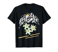 Berge Natur Designs24 Die Berge mit Edelweiss Blumen Outdoor T-Shirt Noir Unisex-Adulte T-Shirt à Manches Courtes Small Classique Léger