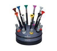 BERGEON 55-604 6899-S10 Support Rotatif avec 10 Tournevis ergonomiques et 10 Tubes avec Lames de Rechange Kit de réparation de Montre, Multicolore, Plats