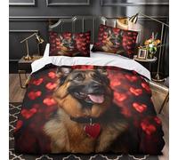 Berger allemand 3D Imprimé Housse de couette 3 pièces Microfibre éclair dissimulé portrait sur le thème de la Saint-Valentin Drap de couette 2 taies respirant déco chambre couple Double（200x200cm）