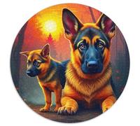 Berger Allemand Circulaire Puzzle Convient pour Adultes Et Enfants 1000 Pièces, Animal de Compagnie Mignon Fun Défiant Jeu Éducatif Décoration Maison Unique (67.5x67.5cm)