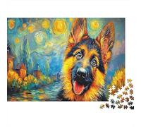 Berger Allemand dans Le Champ de Fleurs sous Le Ciel étoilé Puzzle Défiant Éducatif 1000 Pièces, Pet pour Adultes, Décoration Maison Et Cadeau Parfait 70x50cm/1000pcs