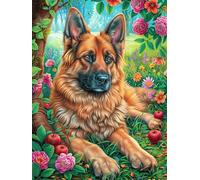 Berger Allemand dans Les Fleurs 1000 Pièces Puzzle Débutant en Carton Anti-Déchirure Animal de compagnies Facile Apprentissage Anti-Stress Passe-Temps Cadeau Fête des Mères Petit Prix 1000 PCS