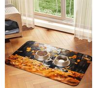 Berger Allemand et Feuilles Qui Tombent,Tapis d'alimentation pour Animaux de Compagnie, Sets de Table en Cuir PU pour Chats et Chiens,40x60cm