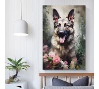 Berger allemand Fleurs Images pour salon Rue Peintures Toile Coloré Pop Art Mural Moderne Œuvre d'art Décoration d'intérieur Tendue Prête à accrocher 08x12 pouces (20x30 cm)