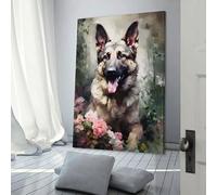 Berger allemand Fleurs Images pour salon Rue Peintures Toile Coloré Pop Art Mural Moderne Œuvre d'art Décoration d'intérieur Tendue Prête à accrocher 24x36 pouces (60x90 cm)