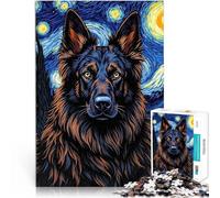 Berger Allemand Nuit étoilée Puzzle pour Adolescents 1000 pièces Casse-tête pour Car C'est Un pour Toute la Famille 38x26cm
