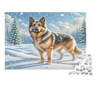 Berger Allemand Papier Premium Berger Allemand dans Une forêt enneigée avec Flocons de Neige Puzzle DIY Petite Surprise stimulante mentalement 52x38cm/1000 pièces