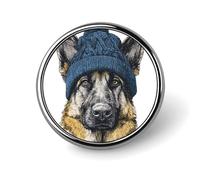 Berger allemand portant un bonnet en tricot bleu - Broche ronde pour homme et femme