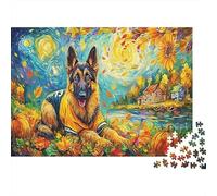 Berger Allemand Puzzle 1000 Pièces pour Joueurs Adultes, Papier Recyclé Solide,Décoration de Champ de Tournesol GSD Décoration Intérieure, Art Mural, Cadeau Adultes, Plaisir W nd 52x38cm/1000pcs