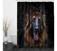 Berger Allemand Rideau de Douche 120x200 cm Anti Moisissure 3D Animaux Mignons Rideaux de Baignoire Tissu Lavable Imperméable Polyester pour Rideau Douche Salle avec 8 Crochets a.455