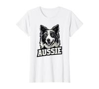 Berger Australien - Aussie Dog Art T-Shirt Graphique avec Valeur, Femme, Blanc, XS