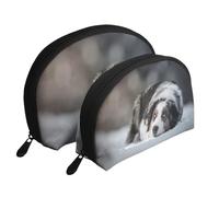 Berger Australien Hiver Neige Blanc Chiens Gris, Trousse de Maquillage Coquille Femme Petit Porte-Monnaie Trousse de Toilette Trousse à cosmétiques 2 pièces
