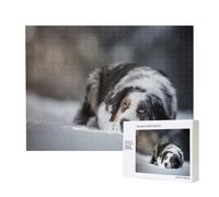 Berger Australien Hiver Neige Blanc Gris Chiens,Puzzle Familial en Bois de 500 pièces pour Adultes et Adolescents, décoration d'intérieur