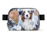 Berger Australien Neige Hiver Beaux Chiens,Sac Banane carré de Voyage, Sac de Poitrine décontracté, Sac Banane pour Hommes et Femmes