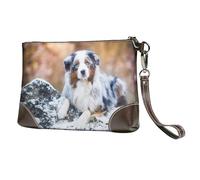 Berger Australien Neige Hiver Beaux Chiens,Sacs à Main en Cuir PU pour Femmes, Pochette à Fermeture éclair, Portefeuille, Sac à Main avec dragonne