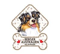 BERGER AUSTRALIEN - Panneau pour pare-brise avec ventouse- mon chien est à bord. Plaque signalétique pour tous type véhicule. Chien à bord, en ballade, on tour.