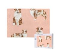 Berger Australien Rouge Merle Chien Simple Rose,Puzzle Familial en Bois de 1 000 pièces pour Adultes et Adolescents, décoration d'intérieur
