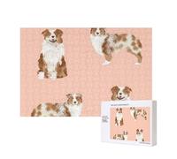 Berger Australien Rouge Merle Chien Simple Rose,Puzzle Familial en Bois de 300 pièces pour Adultes et Adolescents, décoration d'intérieur