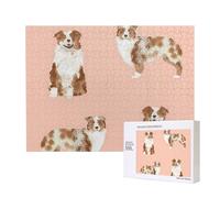 Berger Australien Rouge Merle Chien Simple Rose,Puzzle Familial en Bois de 500 pièces pour Adultes et Adolescents, décoration d'intérieur