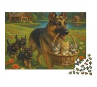 Berger avec Chatons 1000 pièces Puzzle pour Adultes Berger Allemand avec Chiots et Chatons Stimulant Difficile Premium Robuste Vibrant soulagement du Stress Jeu Familial 70x50cm/1000pcs