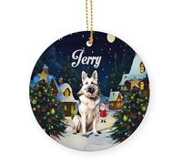 Berger Blanc Allemand Céramique Ornements De Noël, avec Ficelle Décoration en Céramique 7.3Cm Décoration De Sapin De Noël