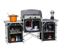 BERGER Cuisine de camping pliable XL - Légère - Avec plan de travail en aluminium enroulable - Protection contre le vent et sac de transport - Armoire pliante stable avec structure en aluminium et
