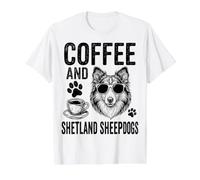 Berger des Shetland Coffee and Shetland Sheltie Funny Shetland Sheepdog T-Shirt Graphique avec Valeur, Homme, Blanc, M