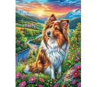 Berger des Shetland dans Le Jardin 1000 Pieces Casse-tête Expert Confirmé en Carton Épais Rigide Peinture à l'huile Animaux et Plantes Très Difficile Niveau Expert Motif Complexe Cadeau Anniversaire
