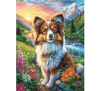 Berger des Shetland dans Le Jardin 300 Pièces Puzzle Adolescent en Carton Anti-Déchirure Peinture à l'huile Animaux et Plantes Difficulté Moyenne Activité Éducative Jeu De Société Cadeau Anniversair
