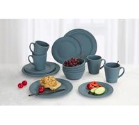 BERGER Kynne Service de table en plastique 16 pièces | Léger et incassable - Ensemble de vaisselle de camping - Assiettes, bols, tasses, service de table pour 4 personnes - Réutilisable (bleu)