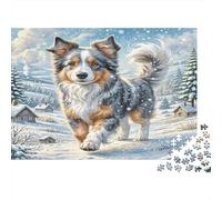 Berger Malinois Belge Papier Berger Australien Courant dans Un Village enneigé Puzzle Idéal pour Toute la Famille 38x26cm/1000 pièces