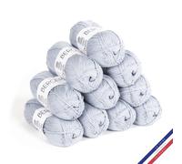 Bergère de France - 100% COTON BIO lot de 10 pelotes de laine à tricoter et crochet (10 x 50g) - 100% Coton biologique - 3 mm - Fabrication Française - Fil rond pour l’été - Gris (Grisou)