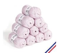 Bergère de France - 100% COTON BIO lot de 10 pelotes de laine à tricoter et crochet (10 x 50g) - 100% Coton biologique - 3 mm - Fabrication Française - Fil rond pour l’été - Rose (Lilas)