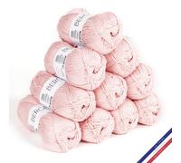 Bergère de France - 100% COTON BIO lot de 10 pelotes de laine à tricoter et crochet (10 x 50g) - 100% Coton biologique - 3 mm - Fabrication Française - Fil rond pour l’été - Rose (Blush)