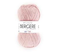 Bergère de France - 100% COTON BIO pelote de laine à tricoter et crochet (50g) - 100% Coton biologique - 3 mm - Fabrication Française - Fil rond pour l’été - Rose (Blush)