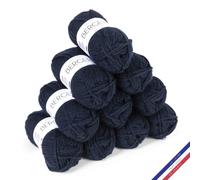 Bergere de France BARISIENNE 7 lot 10 pelotes de laine à tricoter et crochet (10 x 50g) 6,5 mm - 100% Acrylique - Fabrication Française - Gros Fil Rond, très Doux - Bleu (CREPUSCULE)