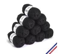 Bergère de France - BARISIENNE, lot de 10 pelotes de laine à tricoter et au crochet (10 x 50g) - 100% Acrylique - 4 mm - Fabrication Française - Fil Rond, très Doux - Noir (REGLISSE)
