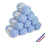 Bergère de France - BARISIENNE, lot de 10 pelotes de laine à tricoter et au crochet (10 x 50g) - 100% Acrylique - 4 mm - Fabrication Française - Fil Rond, très Doux - Bleu (CLAPOTIS)